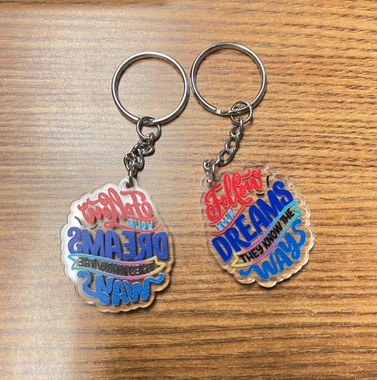 Custom acrylic keychain. 1 side printing showing colour on both sides